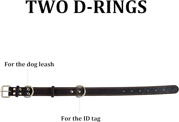 Genuine Leather Dog Collar, Heavy Duty Dog Collar, Wide Dog Collar for Small Dog, Medium Dog, Large Dog and Extra Large Dog (S: 0.8" Wide for 13.4"-15.8" Neck, Dual Stitch - Brown) DAIHAQIKO