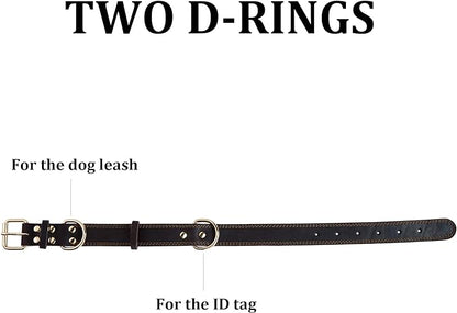 Genuine Leather Dog Collar, Heavy Duty Dog Collar, Wide Dog Collar for Small Dog, Medium Dog, Large Dog and Extra Large Dog (S: 0.8" Wide for 13.4"-15.8" Neck, Dual Stitch - Brown) DAIHAQIKO