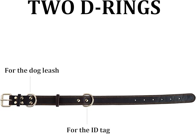 Genuine Leather Dog Collar, Heavy Duty Dog Collar, Wide Dog Collar for Small Dog, Medium Dog, Large Dog and Extra Large Dog (XL: 1.4" Wide for 18.6"-25.8" Neck, Dual Stitch - Brown) DAIHAQIKO