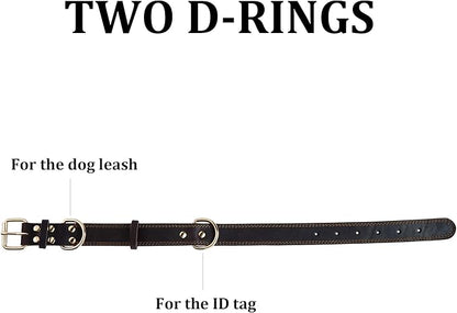 Genuine Leather Dog Collar, Heavy Duty Dog Collar, Wide Dog Collar for Small Dog, Medium Dog, Large Dog and Extra Large Dog (XL: 1.4" Wide for 18.6"-25.8" Neck, Dual Stitch - Brown) DAIHAQIKO