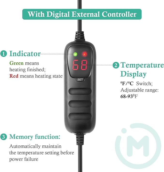 HITOP Aquarium PTC Heater with Controller: 200W 300W 400W Digital Heater for Fish Tank and Turtle Tank 40-100Gallon, with Protective Cover HITOP-FocusonAquarium