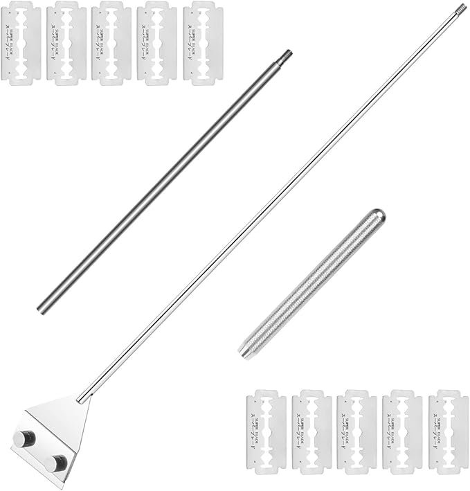 Algae Scraper for Glass Aquarium, Fish Tank Razor Blade Scraper with 10 Replaceable Razor Blades, Essential Aquarium Cleaning Tools. (Silver-25.6 Inch) PAWPICO