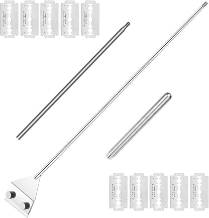 Algae Scraper for Glass Aquarium, Fish Tank Razor Blade Scraper with 10 Replaceable Razor Blades, Essential Aquarium Cleaning Tools. (Silver-25.6 Inch) PAWPICO