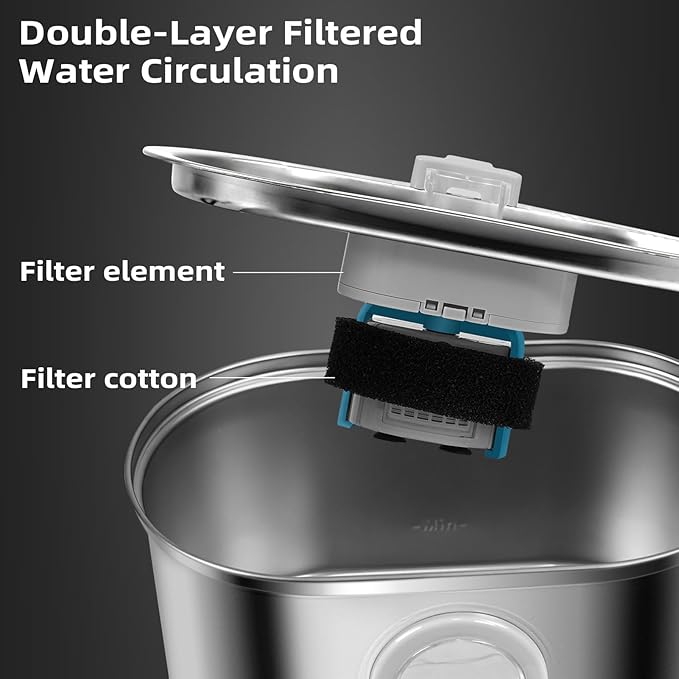 Cat Water Fountain Stainless Steel 3.2L/108oz Capacity, Automatic Pet Water Dispenser with Quiet Pump, and Dishwasher Safe Design for Cats, Dogs - PAWPICO