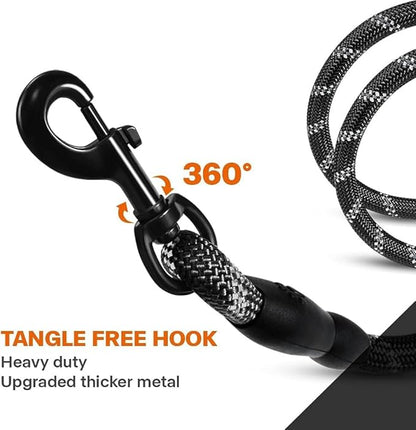 Taglory Rope Dog Leash 6 FT with Comfortable Padded Handle, Highly Reflective Threads Leash for Medium Large Dogs, 1/2 inch, Black Taglory