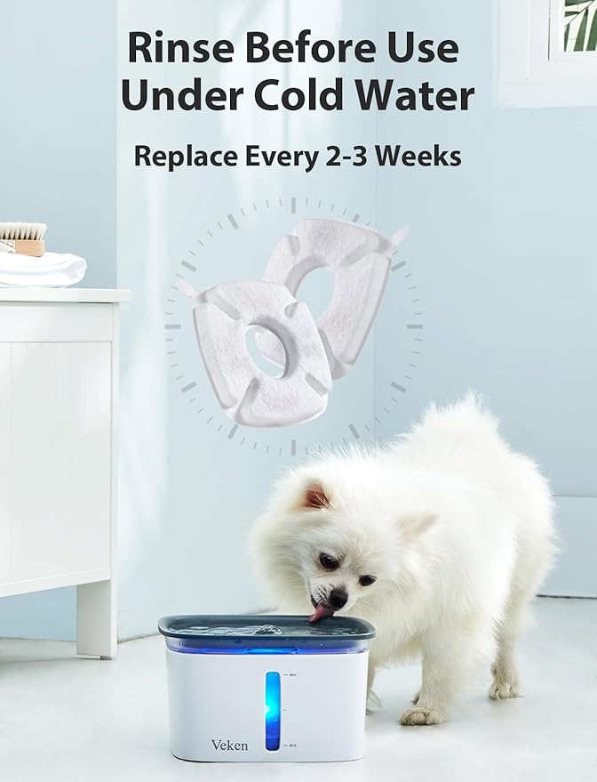 Veken Cat Water Fountain Filter, Classic 4 Pack Replacement Filters & 4 Pack Replacement Pre-Filter Sponges for 67oz, 95oz, 135oz Automatic Pet Fountain Dog Water Dispenser - PAWPICO