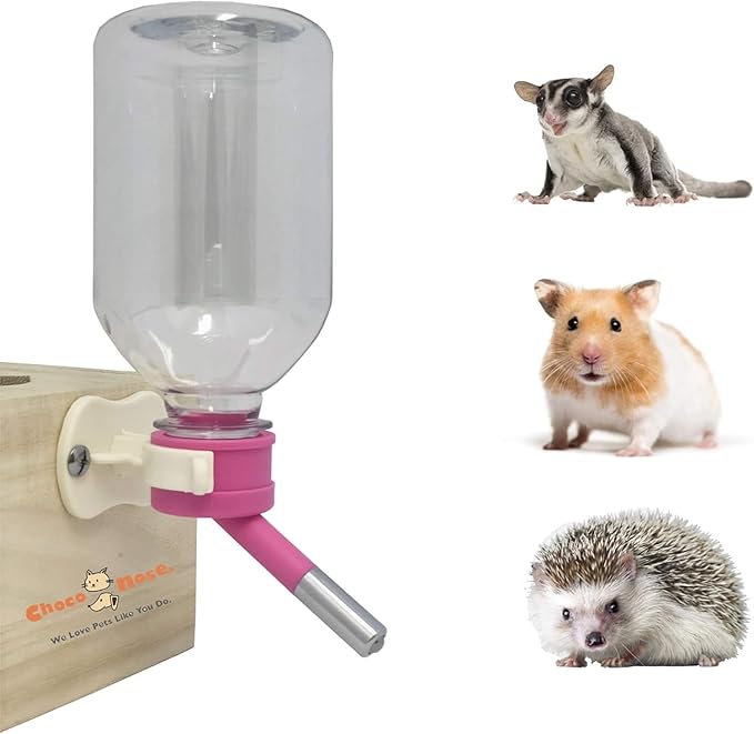 Choco Nose Patented Mini No-Drip Water Bottle/Feeder for Hamsters/Hedgehogs/Gliders/Rats/Mice/Other Small Pets and Animals - for Cages, Crates or Wall Mount. 10.2oz. Nozzle 10mm, Pink (C125) ChocoNosePetSupplyWeLovePetsLikeYouDo