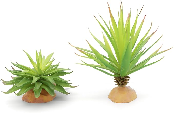 JIHAQUA Reptile Terrarium Decor 2-Piece Realistic Succulent Set,Lifelike Plastic Plants for Geckos, Bearded Dragons,Snakes,Turtles,Lizards,Insects Reptile Habitats JIHAQUA