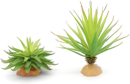 JIHAQUA Reptile Terrarium Decor 2-Piece Realistic Succulent Set,Lifelike Plastic Plants for Geckos, Bearded Dragons,Snakes,Turtles,Lizards,Insects Reptile Habitats JIHAQUA