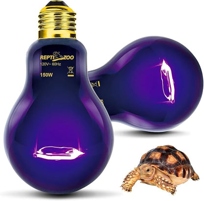 REPTIZOO 2PCS Reptile Heat Lamp, 150W Night Heat Lamp Moonlight Bulb Purple Infrared Heating Lamp Simulate Natural Moonlight Night Heat Bulb for Reptile Amphibian REPTIZOO