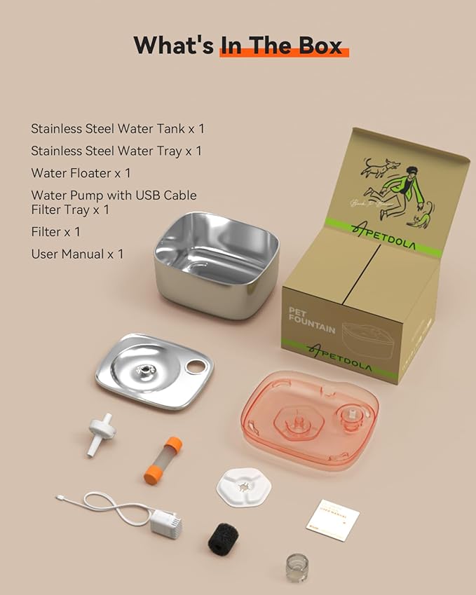 Cat Water Fountain Stainless Steel, 4.5L/158oz Automatic Cat Water Dispenser, Wired Pet Water Fountains for Cats Indoor, Dog Water Bowl with Quiet Pump, Colorful Water Level Float, Orange, FS10 - PAWPICO