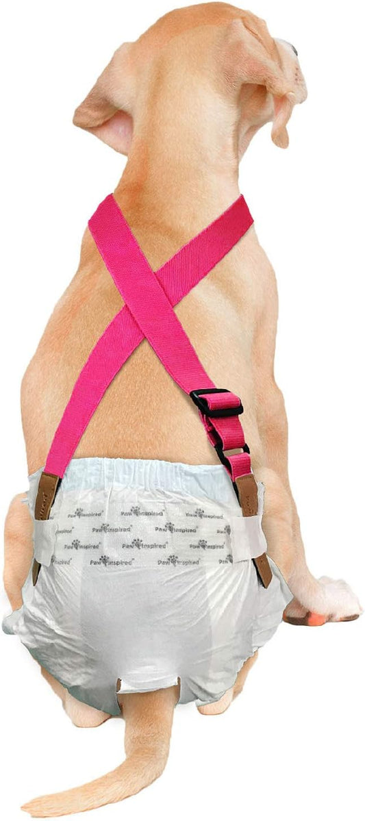 Paw Inspired Dog Diaper Suspenders with Velcro Fasteners | Stretchy Adjustable Suspenders for Female and Male Disposable and Washable Diapers | Fits Small, Medium and Large Size Pets (S/M, Pink) - PAWPICO