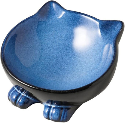 Nihow Ceramic Basic Cat Bowls: 6.25 Inch Cat Bowl for Food & Water - Food Grade Cat Dish for Large-Sized Cat/Medium-Sized Dog - Microwave & Dishwasher Safe -Elegant Blue & Black (8.5 OZ /1 PC) - PAWPICO
