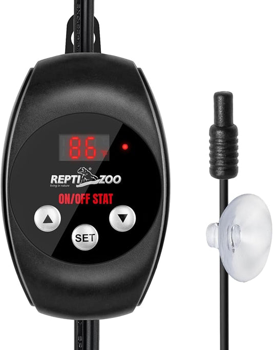 REPTI ZOO Reptile Thermostat Wide Range Temperature Controller Reptile Heat Pad Digital Thermostat Waterproof Seedling Heat Mat Thermostat for Turtles, Lizards, Frogs, Hermit Crabs, Snakes, Plants REPTIZOO