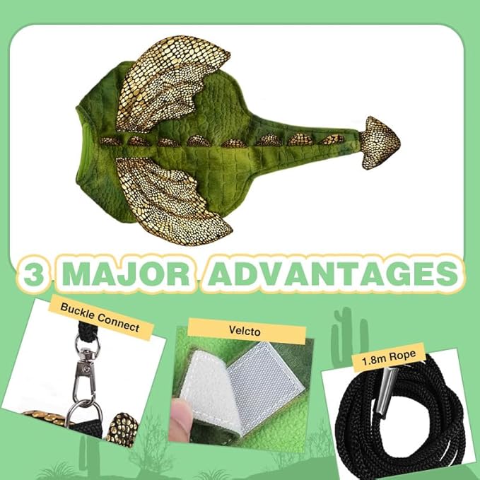 Rabbit Harness Leash Set, Halloween Rabbit Costume Adjustable Small Animal Dinosaur Leash Harness for Rabbits (Large HOKABLE