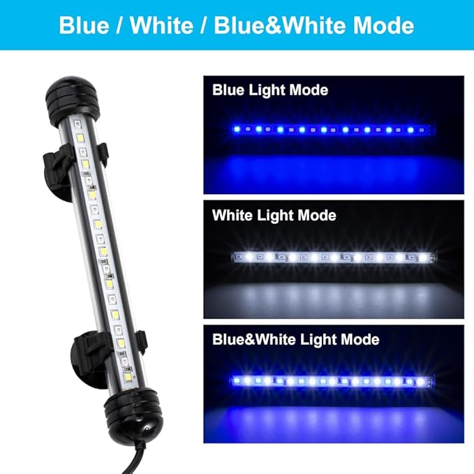 6W 11inch Submersible Aquarium Light Underwater Fish Tank Light LED Aquarium Light Bar with Timer Auto On/Off and Dimmer Adjustable Brightness, 1 Yr Warranty DaToo