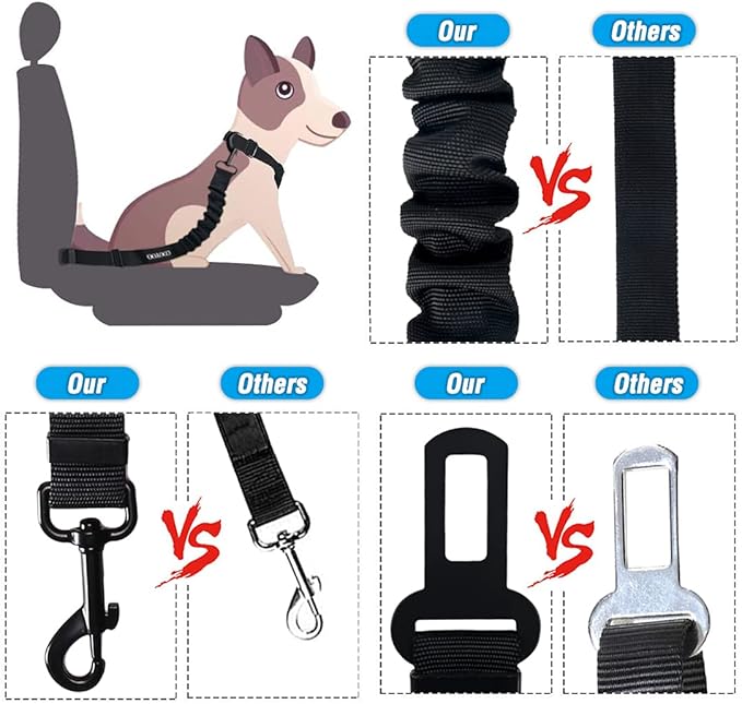 COOYOO Dog Seat Belt,3 Piece Set Retractable Dog Car Harness Adjustable Dog Seat Belt for Vehicle Nylon Pet Safety Seat Belts Heavy Duty & Elastic - PAWPICO