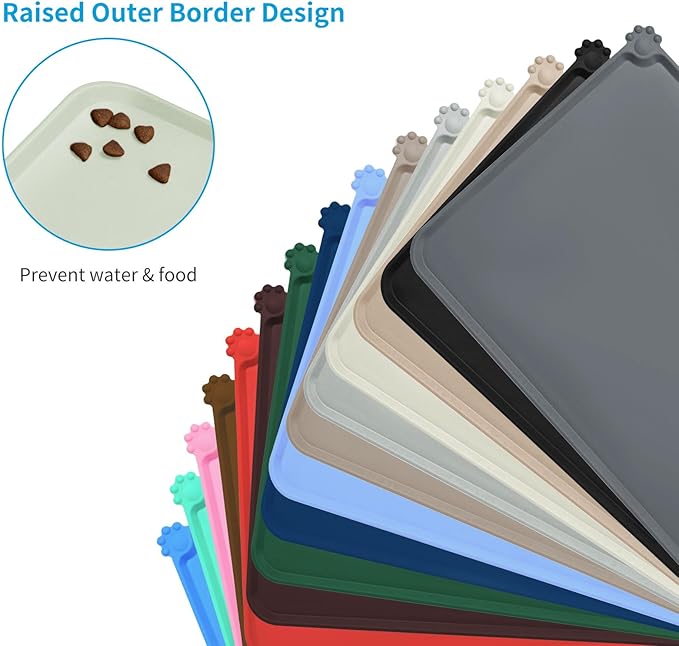 AUDWUD Silicone Waterproof Dog Cat Pet Feeding Mats,Anti Slip Pet Bowl Mats,Pet Feeding Mat,21" x 15" - PAWPICO