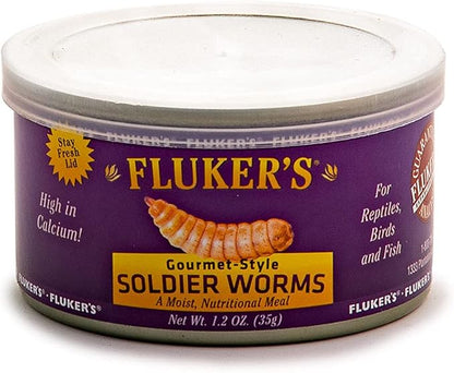 Fluker's Gourmet Canned Food for Reptiles, Fish, Birds and Small Animals, Soldier worms, 1.2 oz Flukers