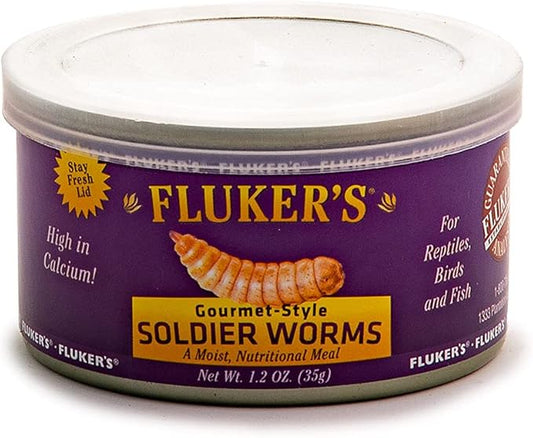 Fluker's Gourmet Canned Food for Reptiles, Fish, Birds and Small Animals, Soldier worms, 1.2 oz Flukers