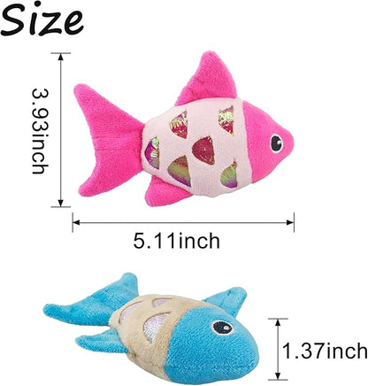 Andiker Cat Catnip Toys, 2pcs Small Cat Fish Toys with Crinkle Shine Ring Paper to Make Sound to Catch Your Cats Eyes and for Your Cats to Chew and Catch Interactive Cat Toys Indoor Cat (2PCS) - PAWPICO