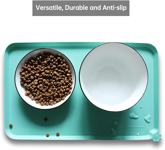 Hoki Found Silicone Pet Food Mats Tray - Non Slip Pet Dog Cat Bowl Mats Placemat - Dog Cat Food Mats - Waterproof Dog Pet Cat Feeding Mat -Pet Water Mats for Carpet - Cool Mint - PAWPICO