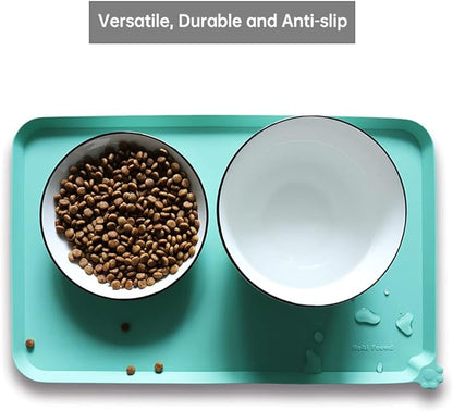 Hoki Found Silicone Pet Food Mats Tray - Non Slip Pet Dog Cat Bowl Mats Placemat - Dog Cat Food Mats - Waterproof Dog Pet Cat Feeding Mat -Pet Water Mats for Carpet - Cool Mint - PAWPICO