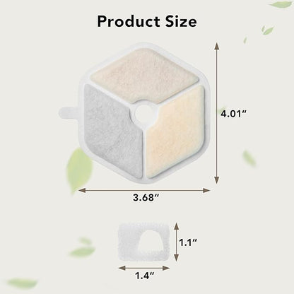 3 Packs Official Replacement Filters and 3 Packs Sponges for 152oz/4.5L Wireless Cat Water Fountain PTM-643 - PAWPICO