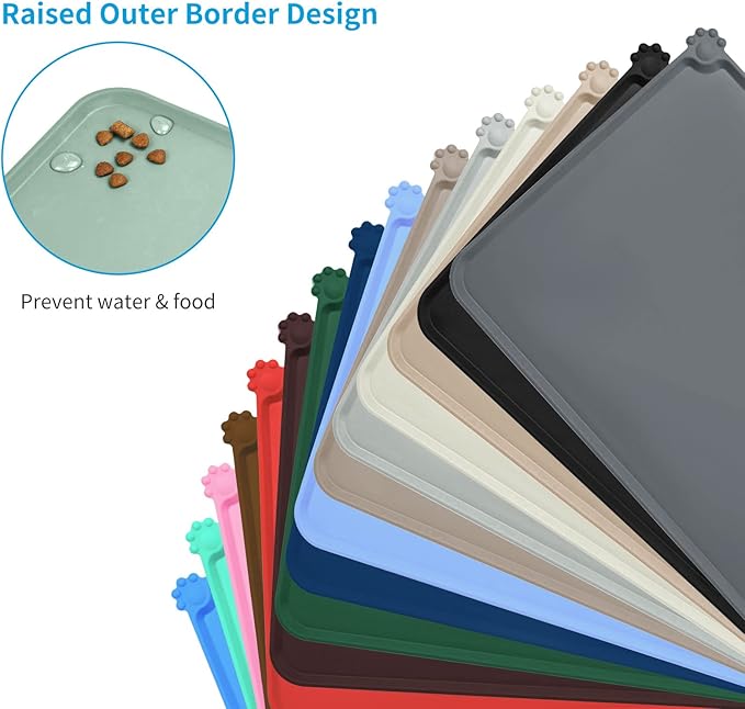 AUDWUD Silicone Waterproof Dog Cat Pet Feeding Mats,Anti-Slip Pet Bowl Mats,Pet Feeding Mat - PAWPICO