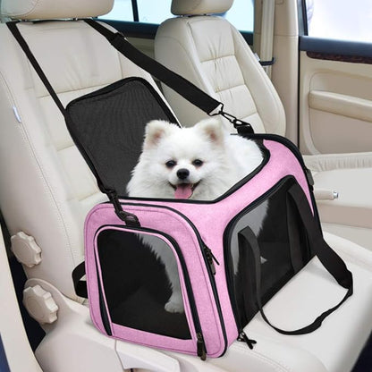 Henkelion Pet Carrier for Small Medium Cats Dogs Puppies up to 15 Lbs, TSA Airline Approved, Soft Sided, Collapsible Travel - Pink - PAWPICO