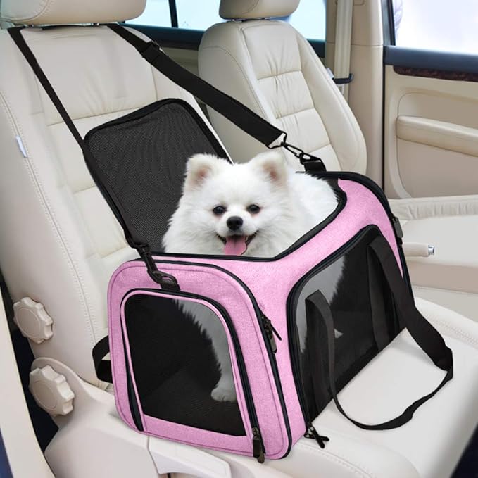 Henkelion Large Cat Carriers Dog Carrier Pet Carrier for Large Cats Dogs Puppies up to 25Lbs, Big Dog Carrier Soft Sided, Collapsible Travel Puppy Carrier - Large - Pink - PAWPICO