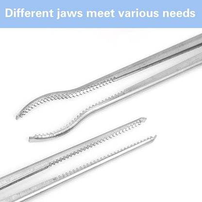 2 PCS Snake Feeding Tongs 15 Inch Extra Long Stainless Steel Reptile Feeding Tongs Including 1 Curved Mouth and 1 Straight Mouth Feeding Tong Tweezers for Ball Python Fish Aquariums Reptiles Snakes QoTang