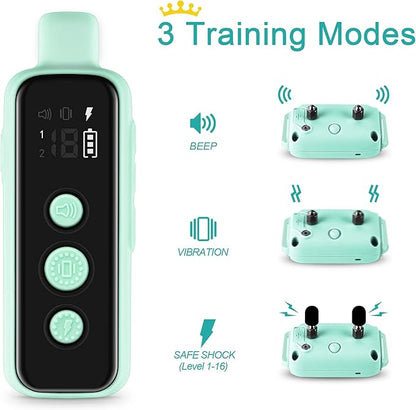 Bousnic Shock Collar for Dogs - Waterproof Rechargeable Dog Electric Training Collar with Remote for Small Medium Large Dogs with Beep, Vibration, Safe Shock Modes (8-120 Lbs) (Green) BOUSNIC
