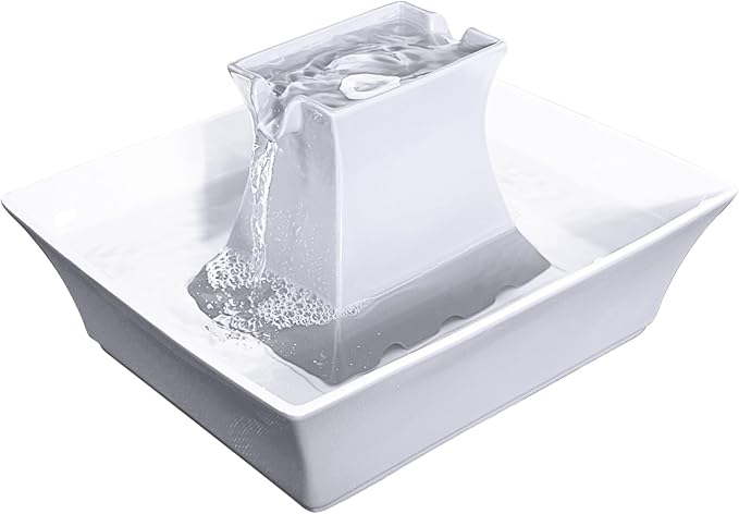 PetSafe Drinkwell Pagoda Pet Water Fountain (70 oz/2.1 L) Ceramic Cat Water Fountain, Dog Water Fountain Made of Premium, Scratch-Resistant Material, Automatic Indoor Fountain, White - PAWPICO