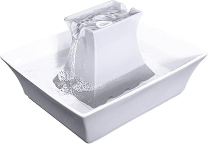PetSafe Drinkwell Pagoda Pet Water Fountain (70 oz/2.1 L) Ceramic Cat Water Fountain, Dog Water Fountain Made of Premium, Scratch-Resistant Material, Automatic Indoor Fountain, White - PAWPICO