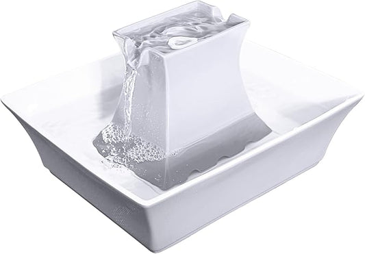 PetSafe Drinkwell Pagoda Pet Water Fountain (70 oz/2.1 L) Ceramic Cat Water Fountain, Dog Water Fountain Made of Premium, Scratch-Resistant Material, Automatic Indoor Fountain, White - PAWPICO
