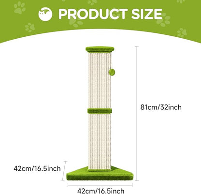 Cat Scratching Post 32 Inch Tall Cat Scratching Post for Indoor with 5 Inch Diameter Post and Ball Cat Scratcher for Medium and Large Cats - PAWPICO
