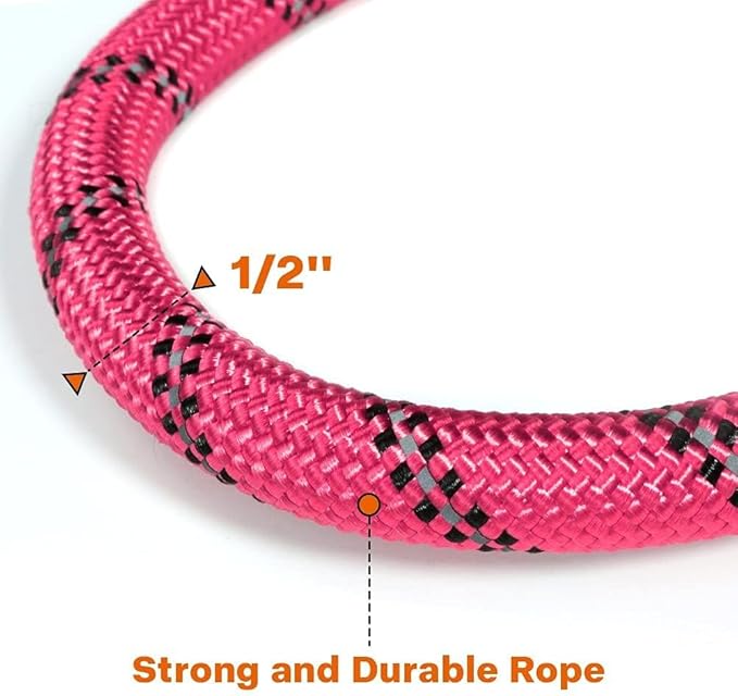 Taglory Rope Dog Leash 4 FT with Comfortable Padded Handle, Highly Reflective Threads Leash for Medium Large Dogs, 1/2 inch, Pink Taglory