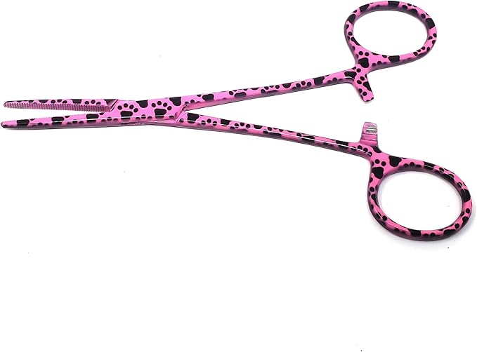 Dog Pet Ear/Nose Hair Puller Grooming Hemostat Locking Forceps Pliers, 5.5" (14cm), Straight (Pink Paws) A2Z+SCILAB