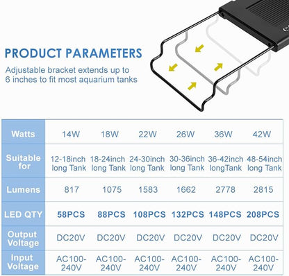 Aquarium Light,42W 24/7 Natural Mode,9 Light Modes(Water Grass Mode & 7 Colors & Cycle),Adjustable Timer and 7 Color Brightness - with Expandable Mounting Bracket for 48~54IN Fish Tank GAMALTA