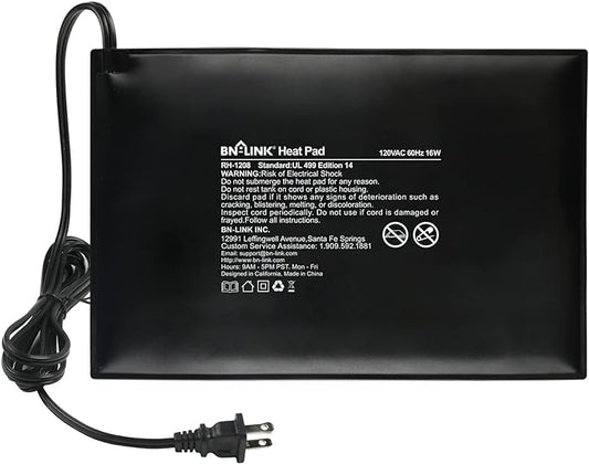 BN-LINK Reptile Heating Pad Electric Indoor Under Tank Terrarium Heating Mat Waterproof for Turtles, Lizards, Frogs, and Other Reptiles, 8" X 12" BN-LINK