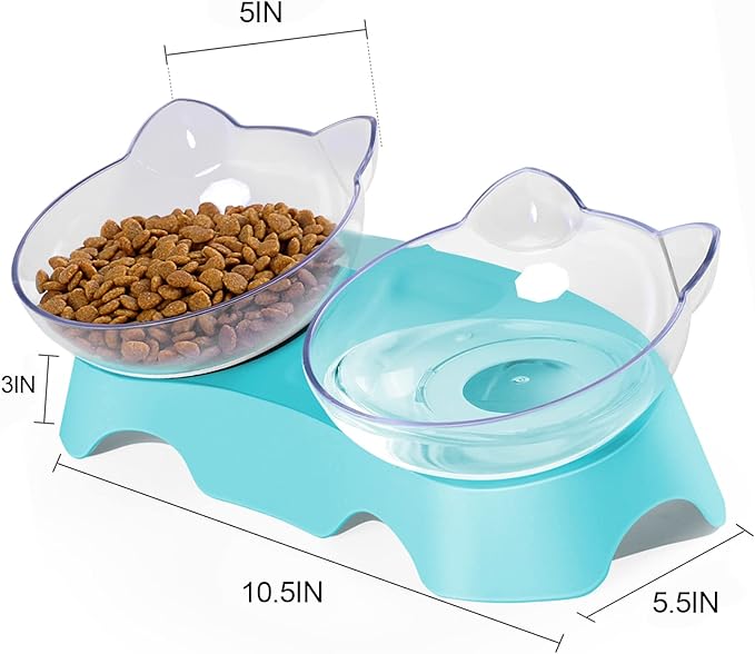 MILIFUN Cat Bowls, Cat Food Bowls Elevated Tilted, Anti Vomiting Kitty Bowls for Puppy and Bunny, Orthopedic Cat Bowls for Indoor Cats.(Blue) - PAWPICO