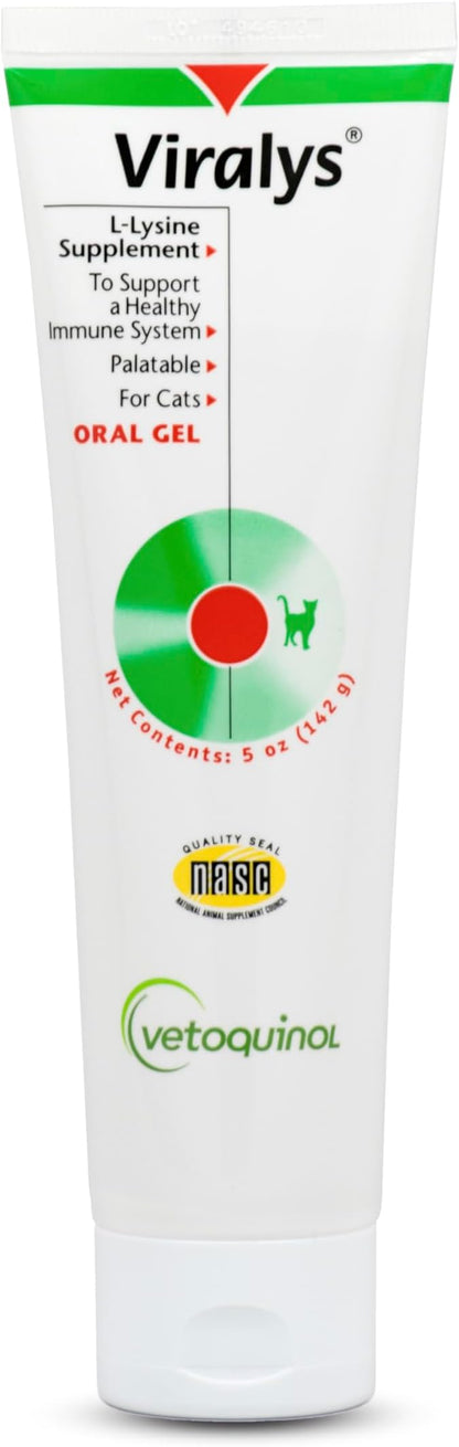 Vetoquinol Viralys Gel L-Lysine Supplement for Cats, 5oz - Cats & Kittens of All Ages - Immune Health - Sneezing, Runny Nose, Squinting, Watery Eyes - Palatable Maple Flavor Lysine Gel Vetoquinol