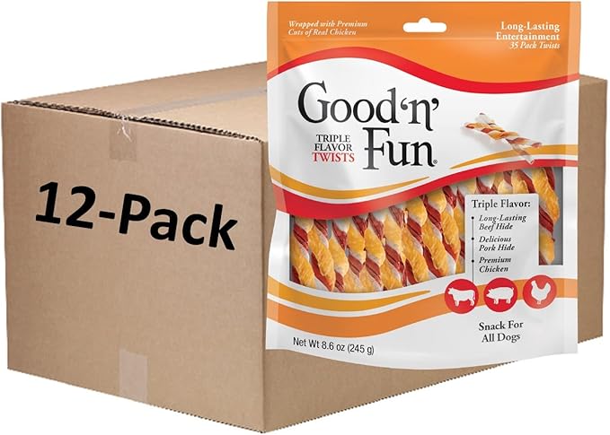 Good 'n' Fun Triple Flavor Twists, Treat Your Dog to Premium Cuts of Real Meat with Rawhide - PAWPICO