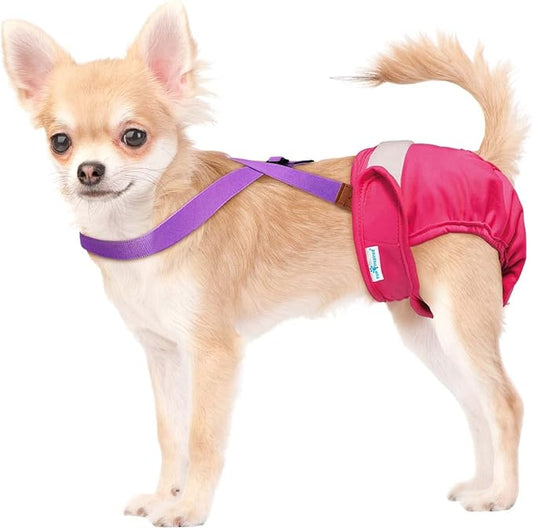 Paw Inspired Dog Diaper Suspenders with Velcro Fasteners | Stretchy Adjustable Suspenders for Female and Male Disposable and Washable Diapers | Fits Small, Medium and Large Size Pets (XS/S, Purple) - PAWPICO