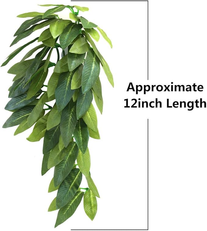 Reptile Plants Hanging Silk Terrarium Plant with Suction Cup for Bearded Dragons,Lizards,Geckos,Snake Pets and Hermit Crab Tank Habitat Decorations,Small Size,12 inches Green SLSON