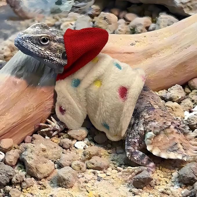 Lizard Clothes for Bearded Dragons Reptile Apparel Handmade Cotton Material Hoodies Gift for Lizard Small Animal Gecko Chameleon(Dot Pattern) HOKABLE