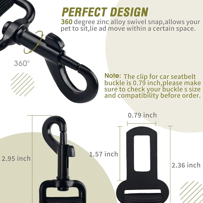 COOYOO Dog Seat Belt,3 Piece Set Retractable Dog Car Adjustable Seatbelts for Vehicle Nylon Pet Safety Heavy Duty & Elastic & Durable Car Harness for Dogs COOYOO