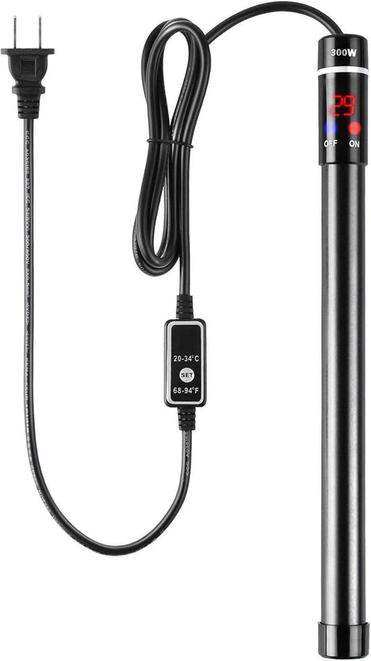 MQ Titanium Alloy 300W Aquarium Heater for Salt and Fresh Water, Digital LED Display Submersible Heater with External Thermostat Controller, for Fish Tank 50-60 Gallon MQ