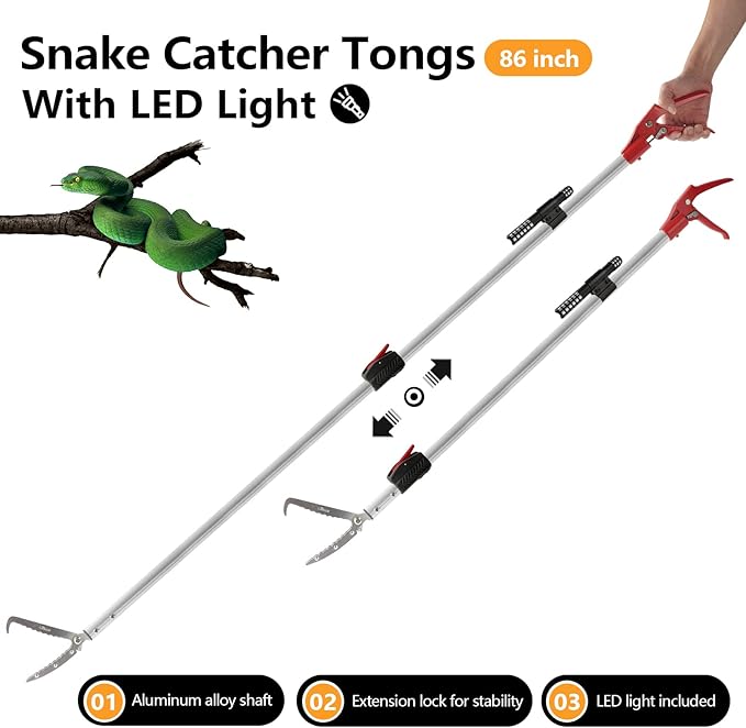 86 inch Snake Catcher Tongs Grabber Traps Stick Hook Bite Kits Tool with Telescopic Pole Professional+Heated+Jacket